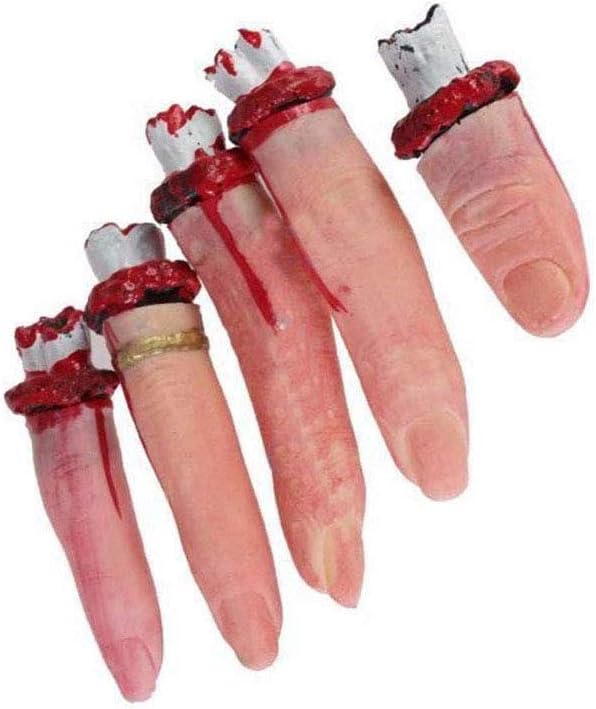 AKOAK 5 Pcs Scary Bloody Severed Chopped Off Fingers Chop Halloween Party Decorations Prop