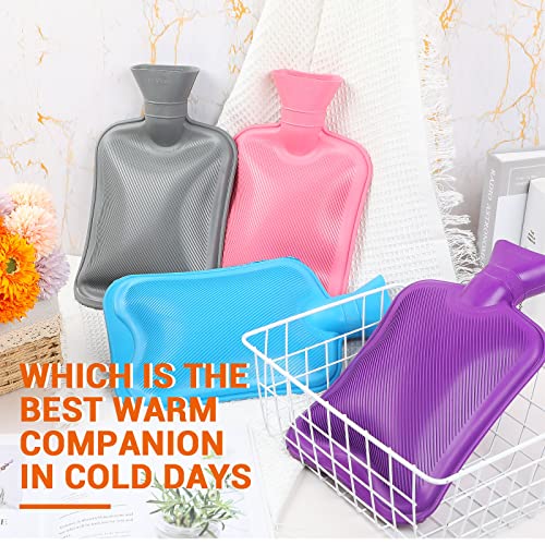 4 Pcs Hot Water Bottles For Pain Relief, Rubber Hot Water Bottle, Hot Water Bag, Heating Water Bottle Bag, Hot Compress, Hot Pouch For Body Heat And Cold Therapy, Cramps (Pink, Gray, Blue, Purple) #TOP6