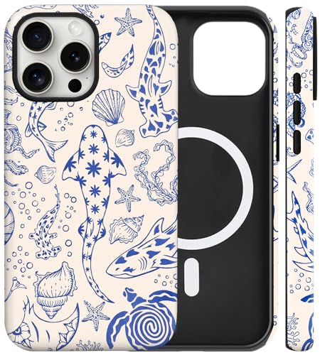 Coque MagSafe iPhone 13 Pro antichoc rigide bleue motif animal marin