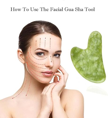 Miniatura 6 de 3 herramientas faciales de jade Gua Sha, piedra de jade natural, tablero de guasha para terapia de acupuntura de spa, tratamiento de punto de