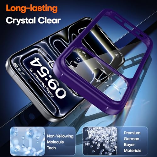 Image of TAURI for iPhone 17 Pro Max Case, with Screen Protector, Purple | Full Camera Protection, Anti-Yellowing Military-Grade Protection Shockproof Slim Phone Case for iPhone 17 ProMax