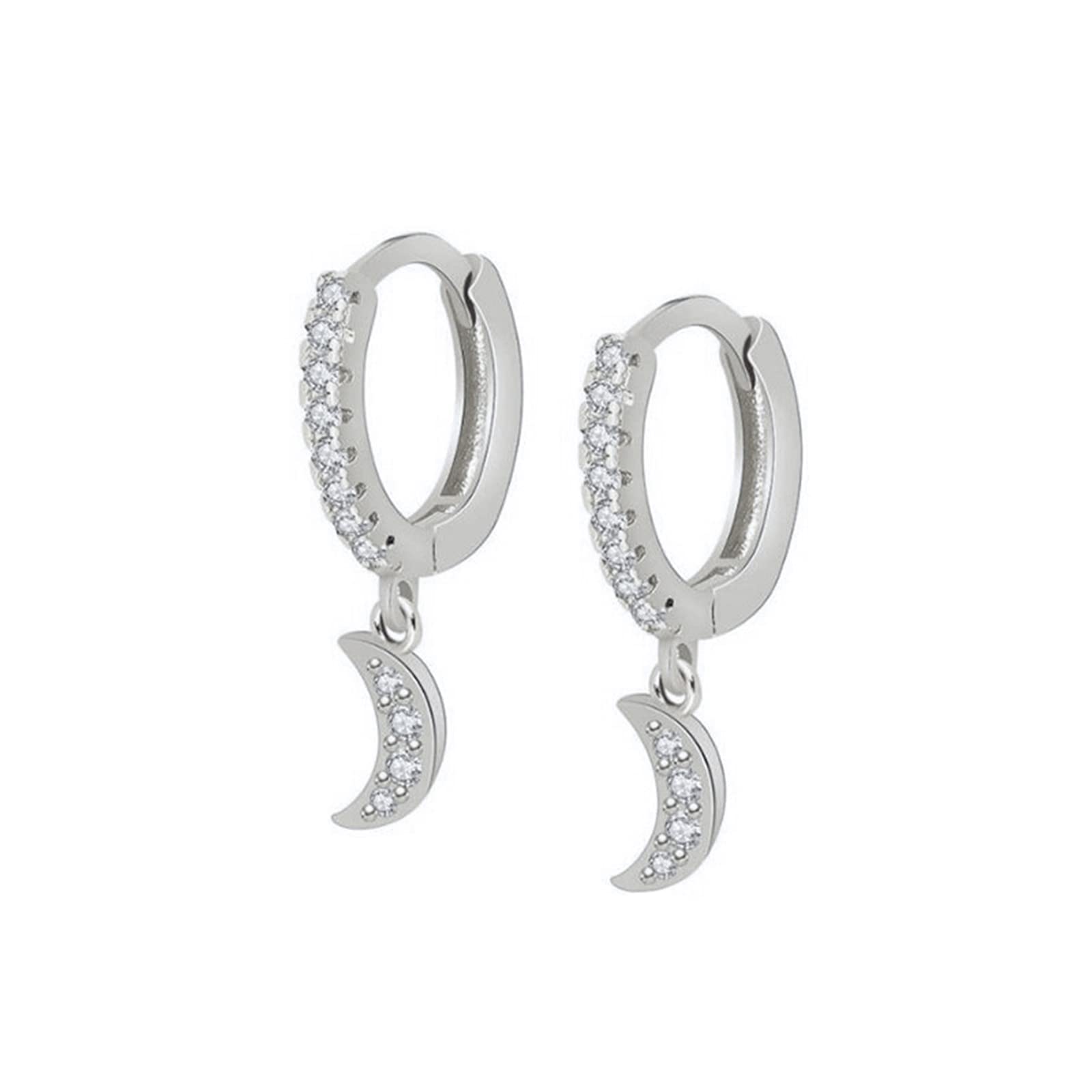 Boucles d'oreilles argent 925 vintage créoles lune zircone chic
