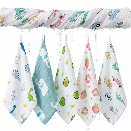 Paños suaves para bebés, transpirables y extremadamente absorbentes, paños de muselina para paños de gasa muy absorbentes, 5 unidades, 25 x 25 cm.
