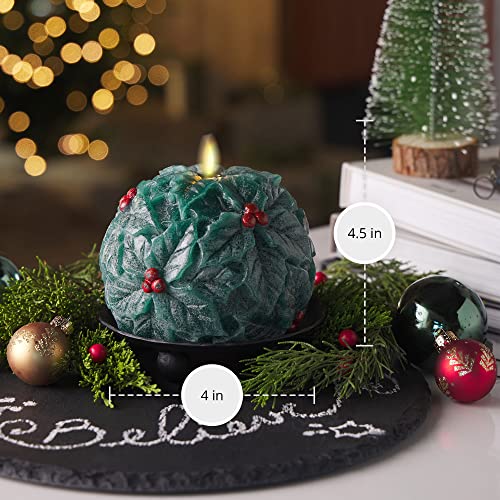 Image of Luminara - Flameless Holiday Crystal Beads Glitter Sphere Candle - Chalky Green - Pack of 1-4x4.25 - Auto Timer Built-in 5-Hour Timer Indoor Use