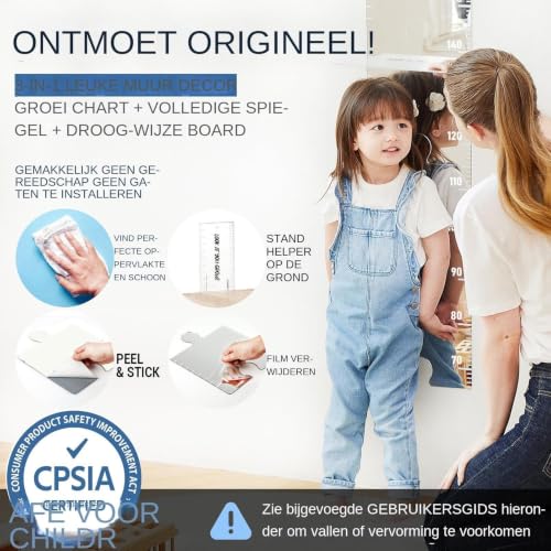 Gráfico de crecimiento infantil autoadhesivo tipo espejo regla con stickers de pared 4