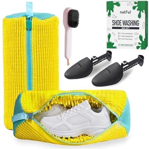 2-Pack Shoe Washing Machine Bag – Reusable Shoe Washing Bag with Brush & Shoe Trees, 360° Deep...