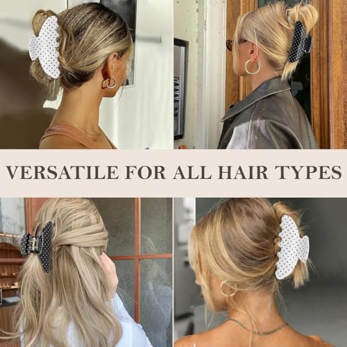 2 Pack de Pinzas de Garra con Lunares para Mujer, Pinzas Antideslizantes de Tamaño Medio, Plástico, para Cabello Grueso, Blanco y Negro con Lunares, Accesorios para el Cabello miniatura 3