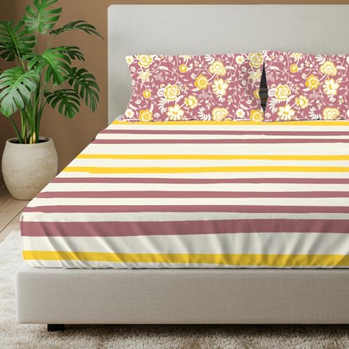 Image of Urban Space 144 TC Divine 100% Cotton Bedsheet for Double Bed with 2 Pillow Covers, Queen Bedsheet (Size 90 x 100 inches, Streak Muddy Pink, Double)