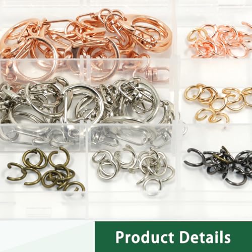 Keadic 120 Stück Schwenkverschlüsse Lanyard Snap Hook & Open Jump Ring, Hummer Claw Verschlüsse für Clip, 5 Farben Bulk Verschlüsse Tiny Jump Ringe, Hummer Claw Kit für DIY Handwerk