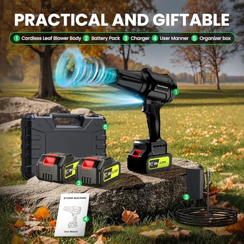 Cordless Leaf Blower - 21V Electric Handheld Leaf Blower with 2×4.0Ah Batteries & Fast Charger - Lightweight for Patio, Lawn, Yard, Deck Cleaning - Carbon Black - Image 6