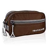 Travalate® Bolsas de aseo de poliéster ligeras y duraderas, kit de afeitado de maquillaje, kit de viaje impermeable con cinturón para hombres y mujeres, Marrón, S