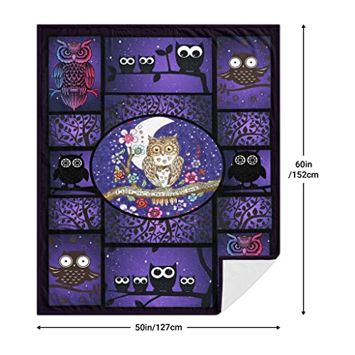 Flannel Fleece Throw Blanket 50X60 Inch, Cozy Soft Fuzzy Comfort Plush Throw Blanket For Bed Couch Sofa Office Decorative (Purple Owl) #TOP2