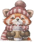 Gofission Kreuzstich Set Vorgedruckt Stickpackungen, Kleiner Panda trinkt Kaffee 14ct tickset 19 x 22 cm mit Stoff Vorlagen für Erwachsene Anfänger