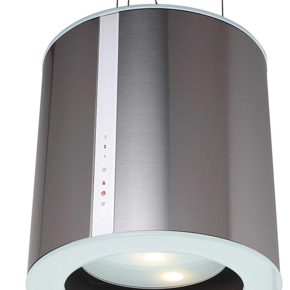 Cata Campana Extractora ISLA MOON, 3 Velocidades, Panel Control Táctil, Capacidad Extracción 645m3/h, Motor BT2 Extra Silencioso, LED, Fácil Instalación, Filtros Incluidos, Acabo Inox y Cristal Blanco