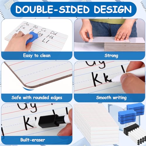 18 Pack Dry Erase Lapboards with Lines 6 x 9 inch Double Sided White Boards with 18 Black Markers 6 Erasers Small White Dry Erase Boards for Students Teacher Classroom Supplies