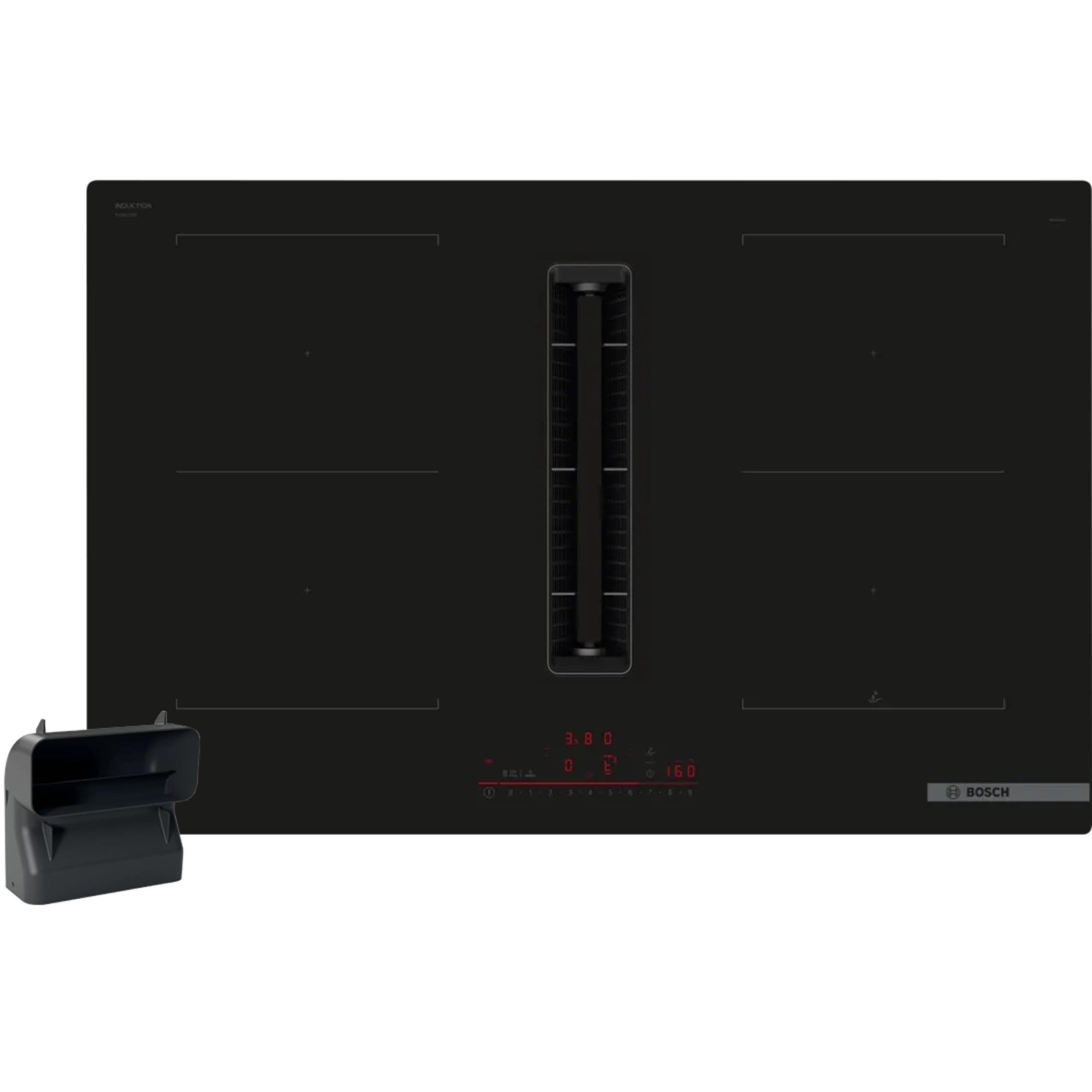 Bosch PVQ811HGA6 Series 6 Smart Induction Hob with Extractor (Self-sufficient), 80 cm Width, Flat S Channel, Made in Germany, CombiZone, Automatic Ventilation, PowerBoost,