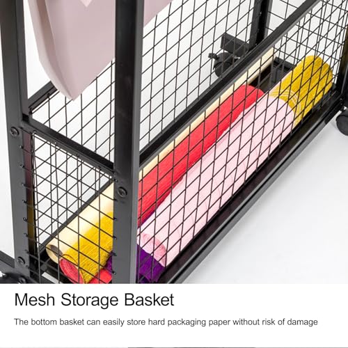 Estante para telas ajustable con ruedas y estructura de acero para cuarto de costura 3