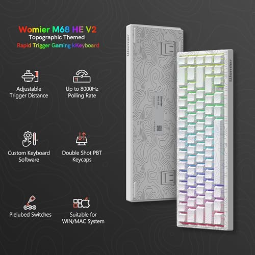 Image of Womier M68 HE V2 60% Percent Keyboard Rapid Trigger, Hall Effect Topographic Gaming Keyboard, Wired RGB Custom Mechanical Keyboard with Magnetic Switch, PBT Keycaps for Mac /Win (White)