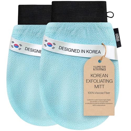 Korean Exfoliating Glove for Shower – Deep Body Scrubber & Face Exfoliator – Shower Gloves – Tan Remover Washcloth, Smooth Skin & Body Exfoliating Mitt – Loofah Wash Cloth Alternative (Pack of 2)