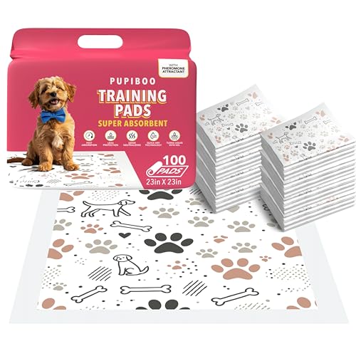 Pupiboo Disposable Dog and Cat Training Pads Highly Absorbent Pee Pads, Leak Proof Backing, for Housebreaking & Potty Training – 23x23 in (100 Count)