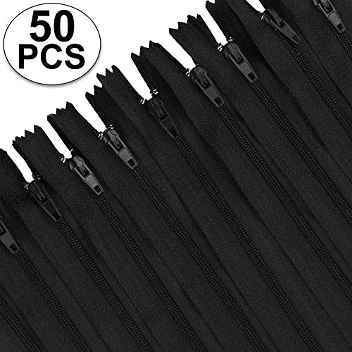 Starvast - 50 cierres de cremallera negro, cierre de cremallera de nailon, costura surtida de 9 pulgadas/23 cm, ancho de 2,5 cm  para herramientas de coser.
