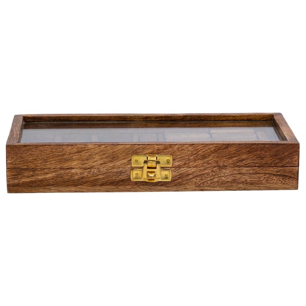 Juego 3/1 (Dominó+dados+3 en línea) en caja de madera marrón 28x13x4.5
