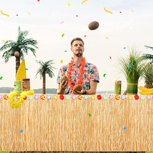 Tischrock Hawaiianische Dekoration mit bunten Blumen für tropische Party am Strand, Garten, Grill und Geburtstag