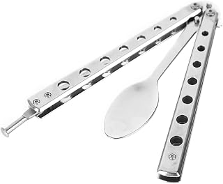 Folding Butterfly Spoon and Fork, Stainless Steel Utensils Hunting Travel Outdoor Camping Cutlery BBQ Flatware (Spoon)
