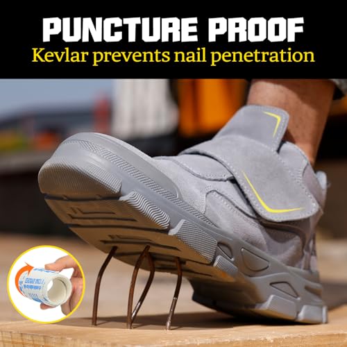Image of GLANOUDUN Steel Toe Boots for Men, Welding Work Boots with Puncture-Resistant Midsole, High Top Hook and Loop Safety Footwear for Welding Workshop Construction Warehouse Factory