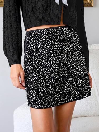 Falda de lentejuelas para mujer con cintura alta y efecto brillante 2