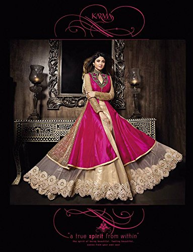 Pink \u0026 Golden Colour Lehenga Gown Style 