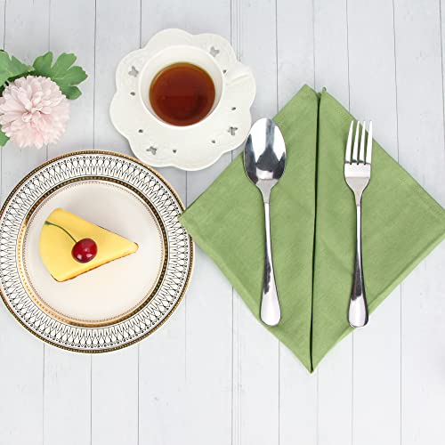 Solid Color Polyester Linen Blended Dinner Cloth Napkins - Set of 12 (40 x 40 cm) - For Events & Home Use (Lime) - Image 2
