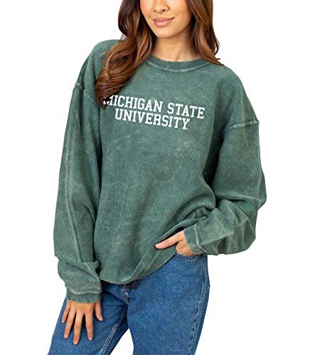 chicka-d NCAA Michigan State Spartans Womens Corded Crew, Green, Large (443_TC_CB)