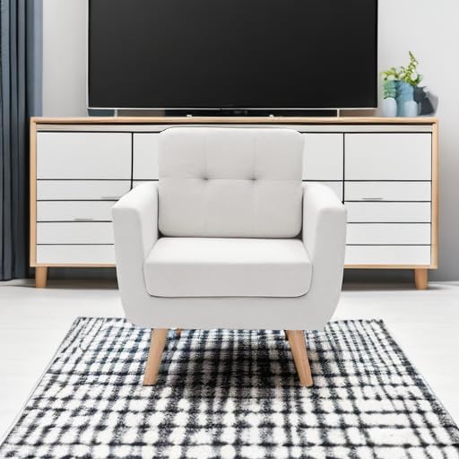 Sillón Individual Tela Lino Beige Moderno miniatura 5