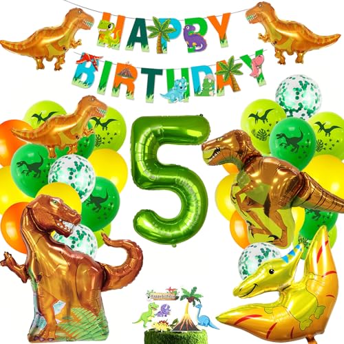 Dinosaur Birthday Party Supplies - Dinosaur Decorations, Foil Balloons, Banner & Cake Topper for Boys & Girls