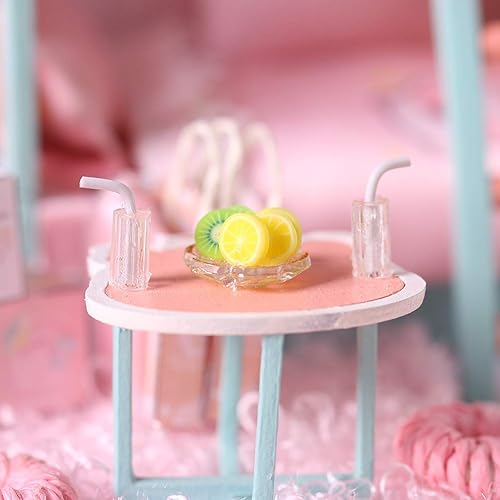 Miniatura 4 de Spilay Kit de muebles de madera en miniatura para casa de muñecas, modelo de caja de madera hecha a mano con cubierta antipolvo y LED, escala 124