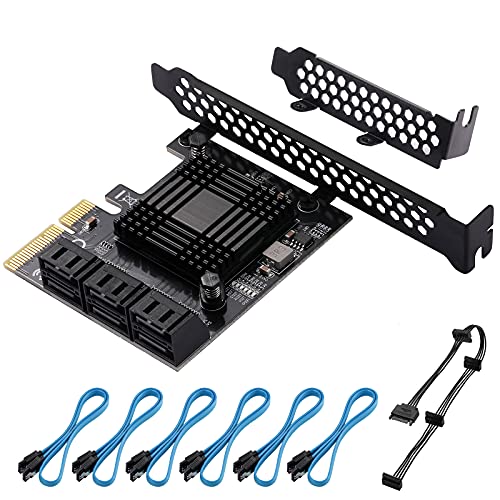 BEYIMEI PCI-E 4X zu 6-Port SATA3.0 Erweiterungskarte,6 Gbit/s SATA 3.0 PCIe-Karte,PCIe zu SATA-Controller-Erweiterungskarte (ASM1166)