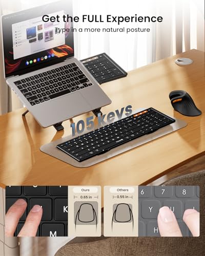Image of ProtoArc Foldable Bluetooth Keyboard, XK01 Full-Size Portable Wireless Keyboard for Travel, 105 Keys, 0.65 inch Keycaps, Multi-Device Sync for iPad Tablet Smartphone Laptop PC Windows iOS Android, Black