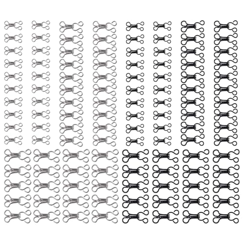 QIYUDA 120 Pcs Hook and Eye Closures for Clothing, Bra Hooks Clasps Replacement Sewing Clips Straps Black and Silver