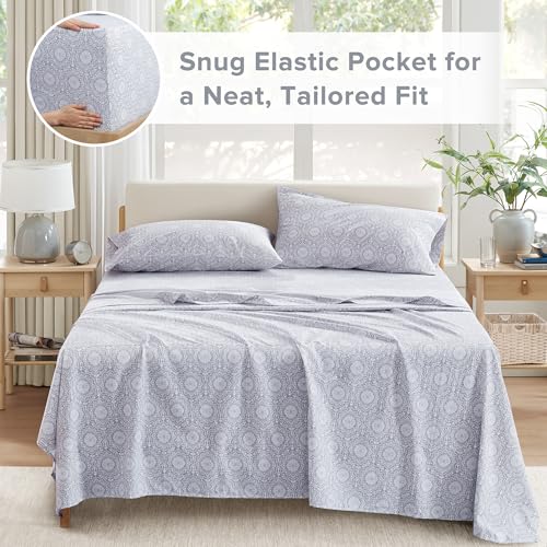 Image of Comfort Spaces 100% Cotton Percale Sheets Cal King Size 4 Pcs, Adelia Gray