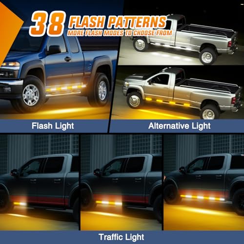 Image of Nilight 2PCS 70 Inch Emergency Strobe Light Strip with Controller 864 LED Amber White Running Board Lights Flexible Side Flashing Warning Caution Safety Waterproof for Truck Construction Pickup
