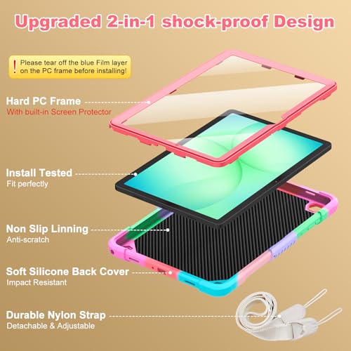 Image of Cover for Samsung Galaxy Tab A11+ Plus /A9+ Plus Case with Screen Protector, Galaxy Tab A11+ /A9+ 11 inch 2025 /2023 Released with Butterfly Stand Shoulder Strap case for Kids Girl, Colorful Blue