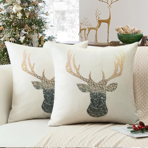 Sungeek 2er Set Weihnachten Kissenbezüge, Hirsch Doppelseitiges...