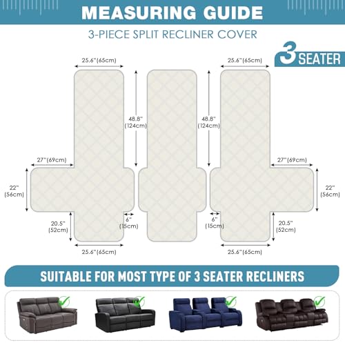 Image of TAOCOCO 100% Waterproof Recliner Sofa Covers 3 Seater Split Couch Covers for 3 Cushion Reclining Couch with Straps, Non Slip Reclining Sofa Covers Furniture Protector for Kids Pets(3 Seater, Sky Blue)