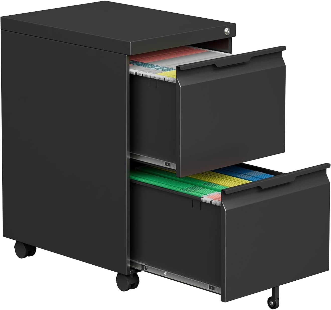 2 Drawer Mobile File Cabinet with Wheels, File Cabinet with Lock, Filing Cabinets for Home Office, Rolling Filing Cabinets Under Desk Storage for Letter/Legal/A4 Files