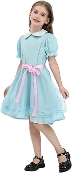 CR ROLECOS The Grady Twins Costume for Kids Girls Blue Creepy Sister Scary Doll Dress Halloween Party Dress A140
