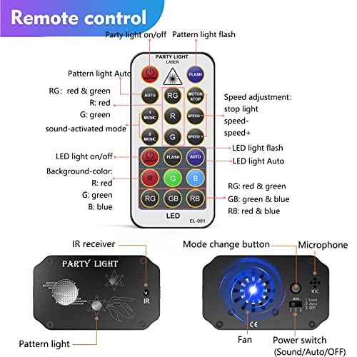 Spooboola EMS-08L Party Lights,Disco Lights,Dj Lights Strobe Stage Lights Rave Lights Sound Activated Multiple Patterns Projector thumb #3