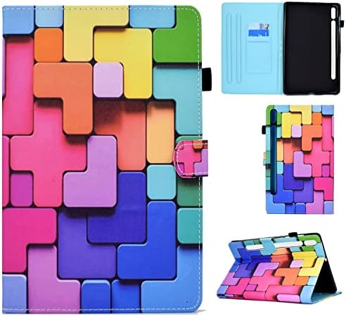 Rosbtib Case Samsung Galaxy tab S8 2022 / S7 2020 11 Inch, PU Leather Protective Case with [Stand Function] [Card Slot] [Magnetic] Tablet Case for Samsung Tab S8 / S7 - Blocks