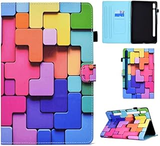 Rosbtib Case Samsung Galaxy tab S8 2022 / S7 2020 11 Inch, PU Leather Protective Case with [Stand Function] [Card Slot] [Magnetic] Tablet Case for Samsung Tab S8 / S7 - Blocks