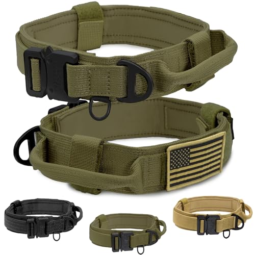 Advanced Tactical Dog Collar with Handle - Heavy Duty, Thick Dog Collar Made with Lightweight Metal Hardware and Ultra-Soft Neoprene Padding. Military Dog Collar for Medium, Large and X-Large Breeds